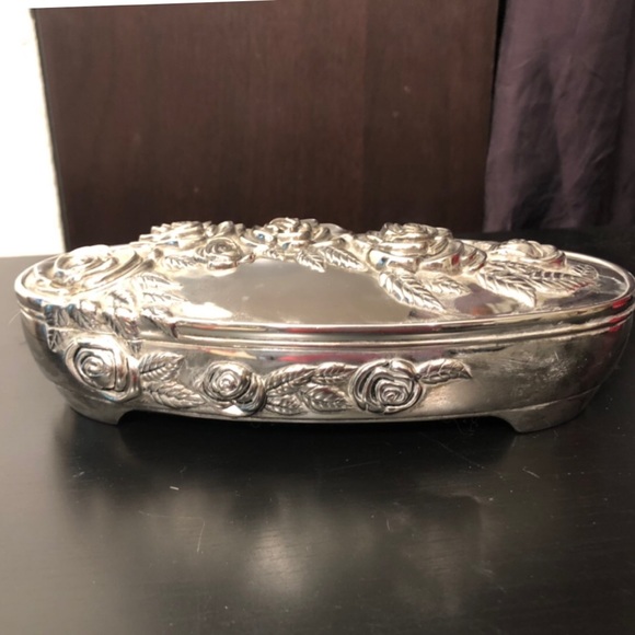 VTG Godinger Silver Plate Rose Jewelry Box Oval - Picture 3 of 10